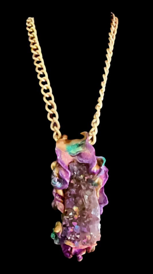 Rough Titanium Quartz Sculpted Gemstone Pendant - Unisex Flash