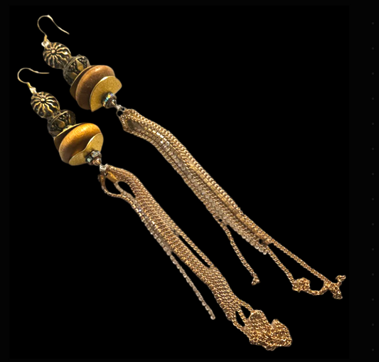 Earth Tone Beaded Pierced Shoulder Dusters with Super Long Chains