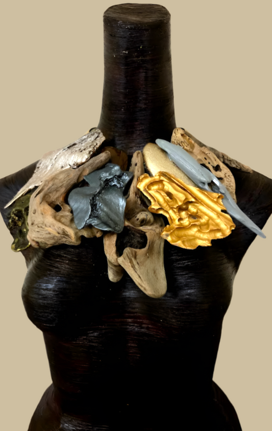 Mixed Sculpted Driftwood Haute Couture Statement Necklace - Earthy