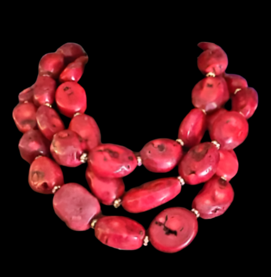 Chunky Red Coral Multi Strand Statement Necklace - Haute Couture