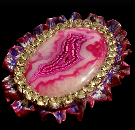 Huge Hand Sculpted Hot Pink Druzy Agate Adjustable Statement Ring