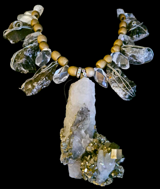 Rough Pyrite & Quartz Gemstone Chest Piece - Exotic Wild