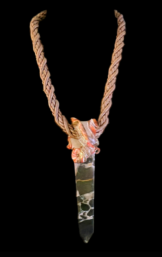 Rare Polka Dot Jasper Sculpted Obelisk, Earth Tone Gemstone Tower