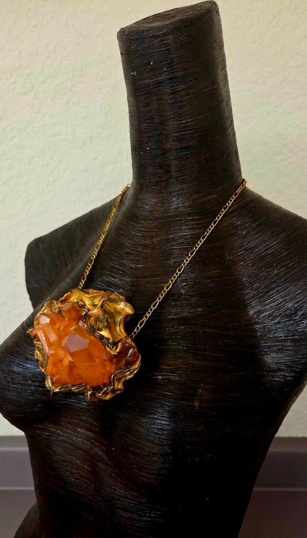 Rough Orange Aura Quartz Sculpted Baroque  Pendant - Frankie Bernstein
