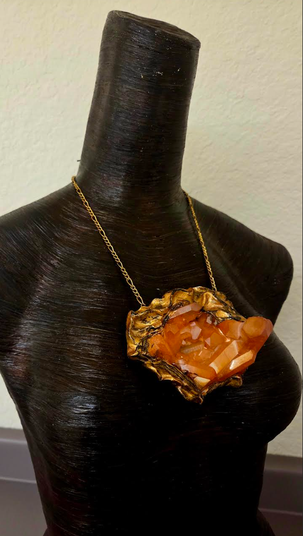 Rough Orange Aura Quartz Sculpted Baroque  Pendant - Frankie Bernstein