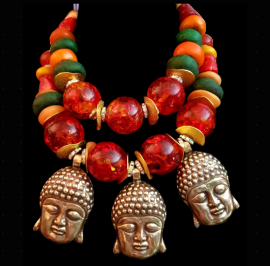 Tribal Oversized Beaded Luxury Statement Necklace with Buddhas