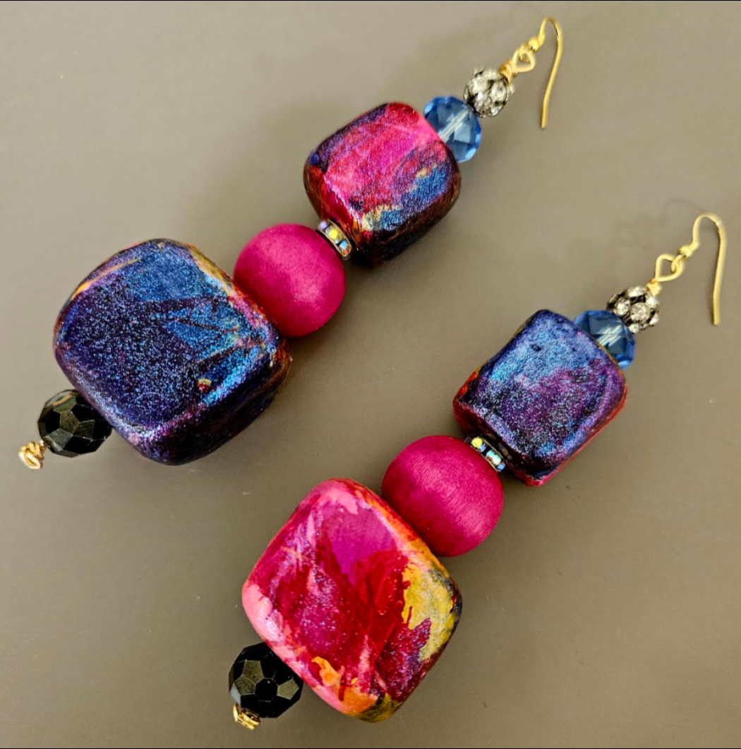 Sculpted Alcohol Ink Cube Statement Luxury Necklace & Matching Earring