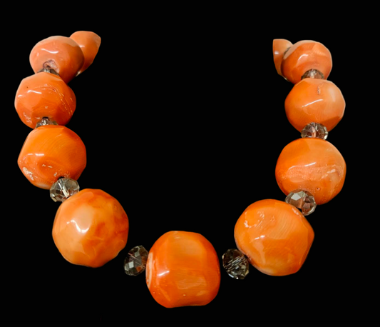 Bold Chunky & Heavy Orange Round Coral Beaded Statement Necklace - Luxe
