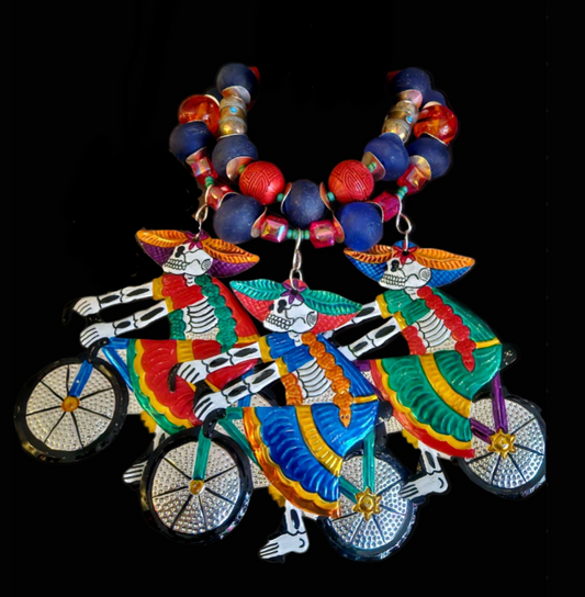 Mexican Folk Art Day of the Dead Chest Piece - Tribal Artisan Necklace