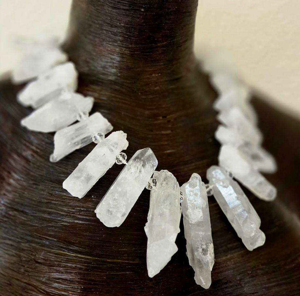 Rough White Branch Quartz & Faceted Crystal Statement Necklace - Luxury