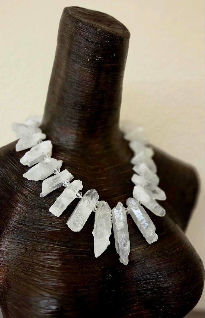 Rough White Branch Quartz & Faceted Crystal Statement Necklace - Luxury