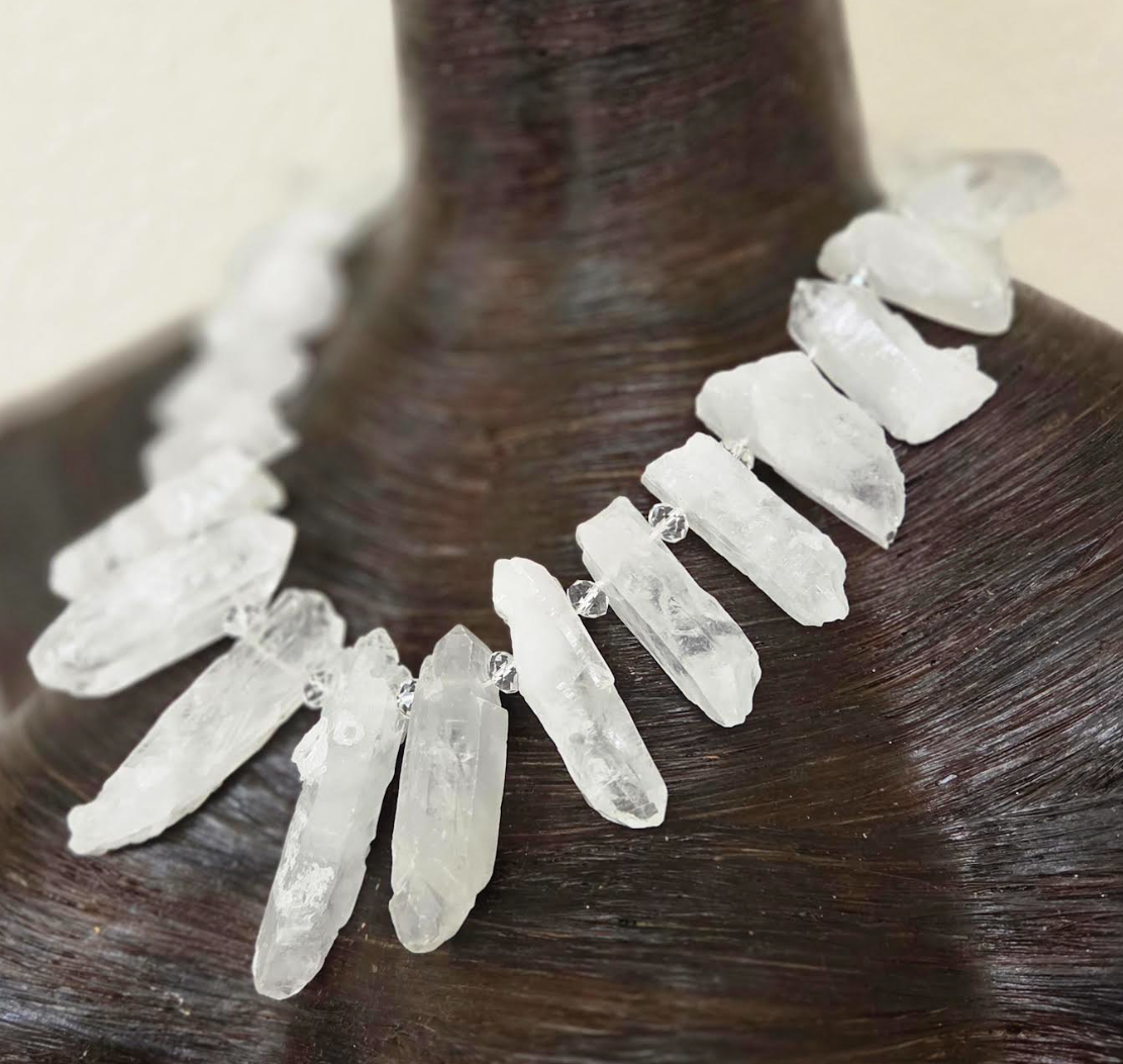 Rough White Branch Quartz & Faceted Crystal Statement Necklace - Luxury