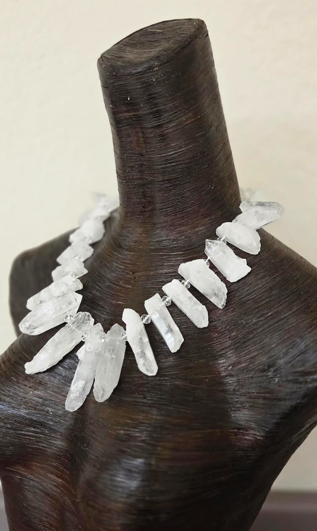 Rough White Branch Quartz & Faceted Crystal Statement Necklace - Luxury