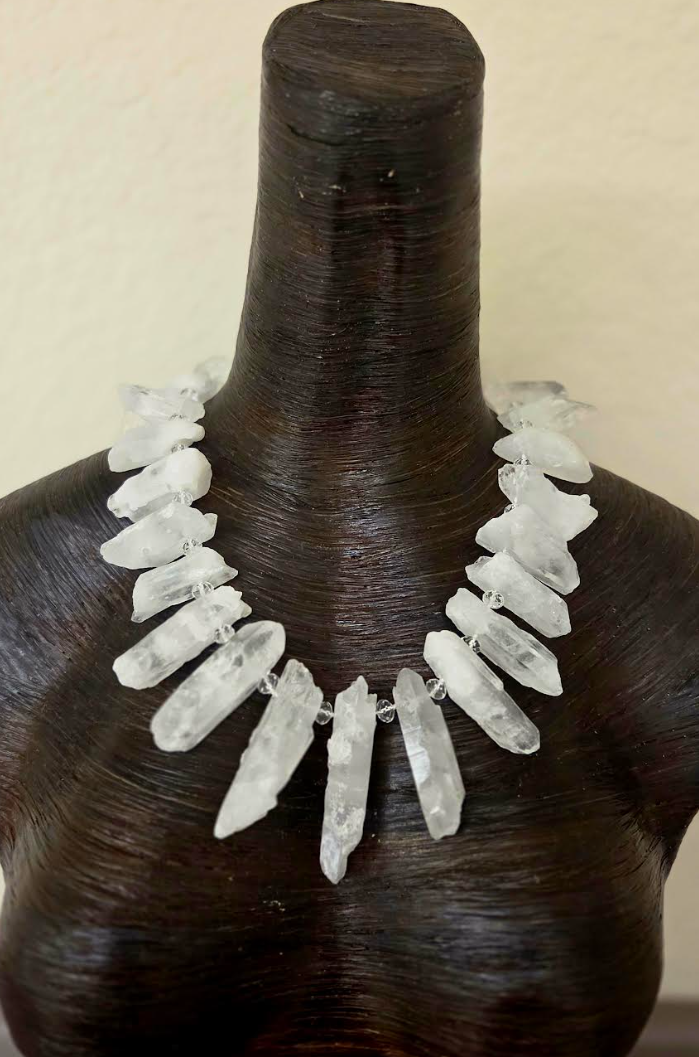 Rough White Branch Quartz & Faceted Crystal Statement Necklace - Luxury