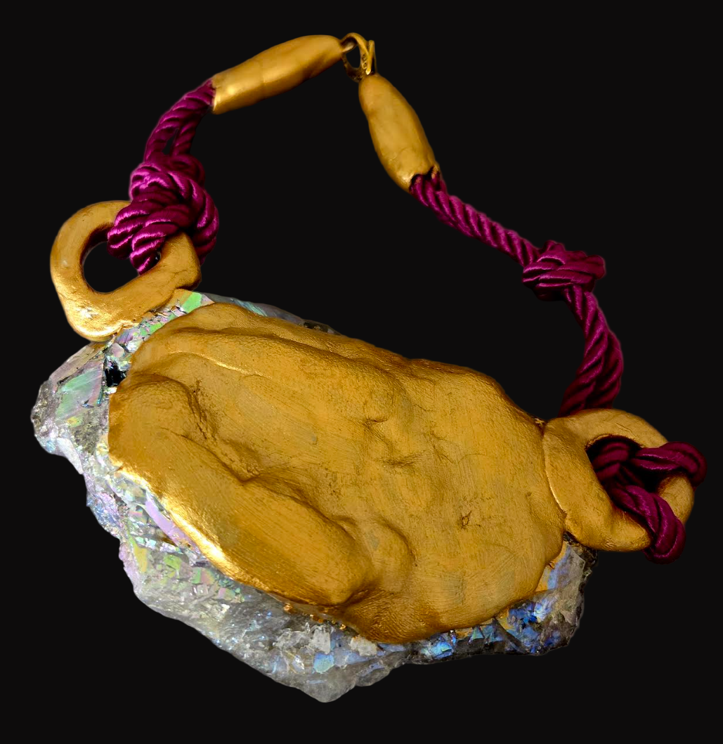 Rare McEarl Titanium Quartz Sculpted Statement Pendant with Satin Cord