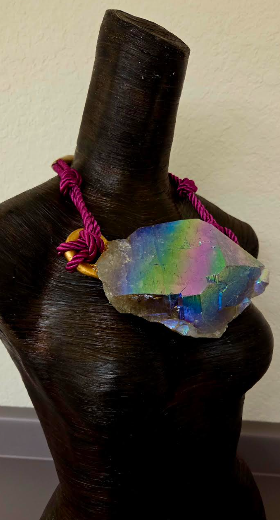 Rare McEarl Titanium Quartz Sculpted Statement Pendant with Satin Cord