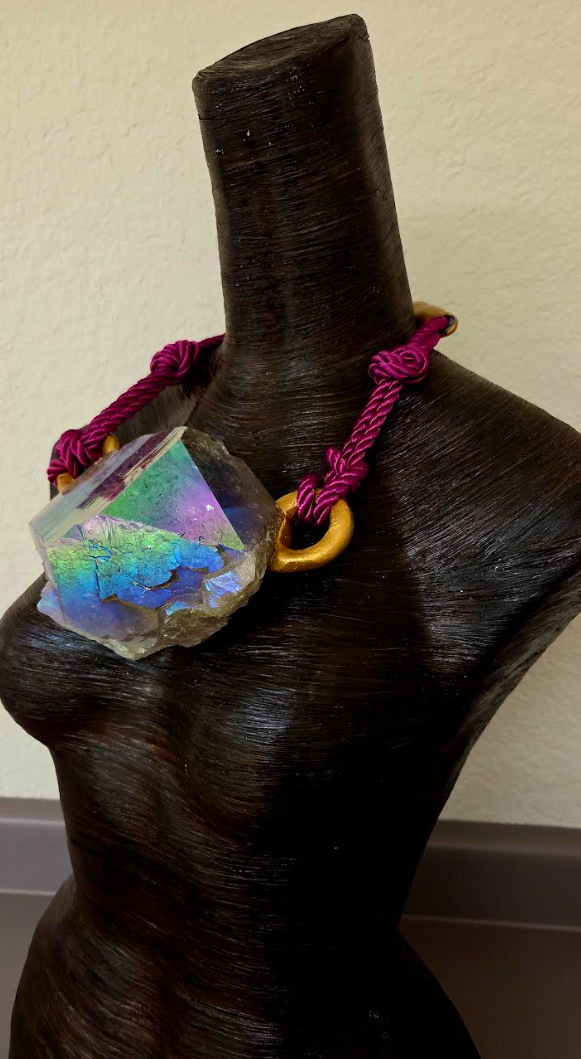 Rare McEarl Titanium Quartz Sculpted Statement Pendant with Satin Cord