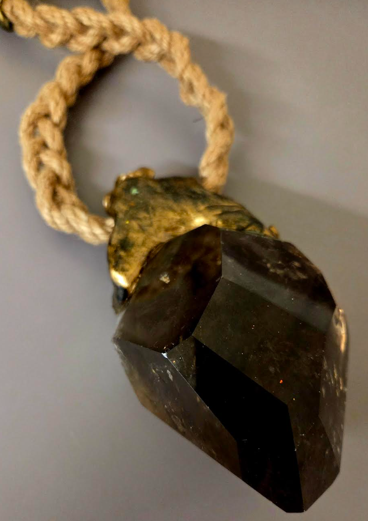 Huge Sculpted Smoky Quartz Pendant On a Braided Jute Rope - Luxury