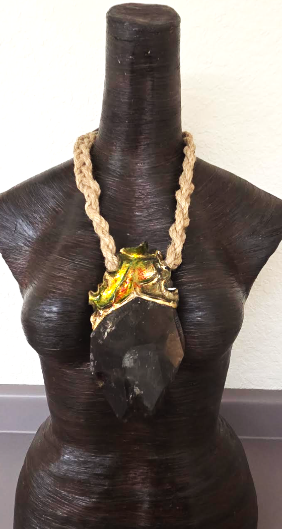 Huge Sculpted Smoky Quartz Pendant On a Braided Jute Rope - Luxury