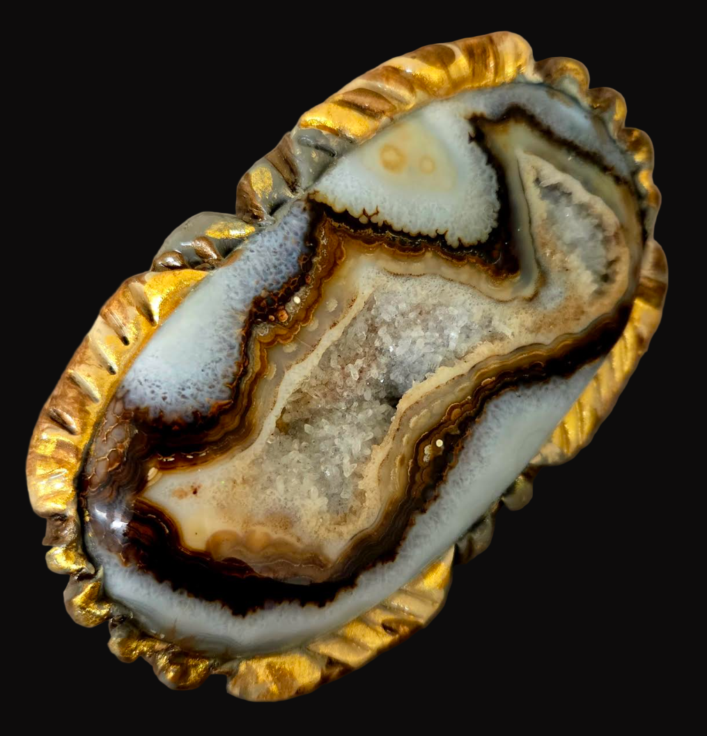 Earth Tone Druzy Agate Adjustable Statement Hand Ring - Showstopper