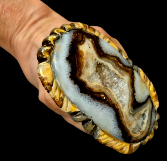 Earth Tone Druzy Agate Adjustable Statement Hand Ring - Showstopper