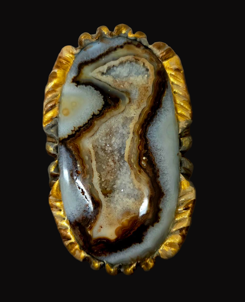 Earth Tone Druzy Agate Adjustable Statement Hand Ring - Showstopper