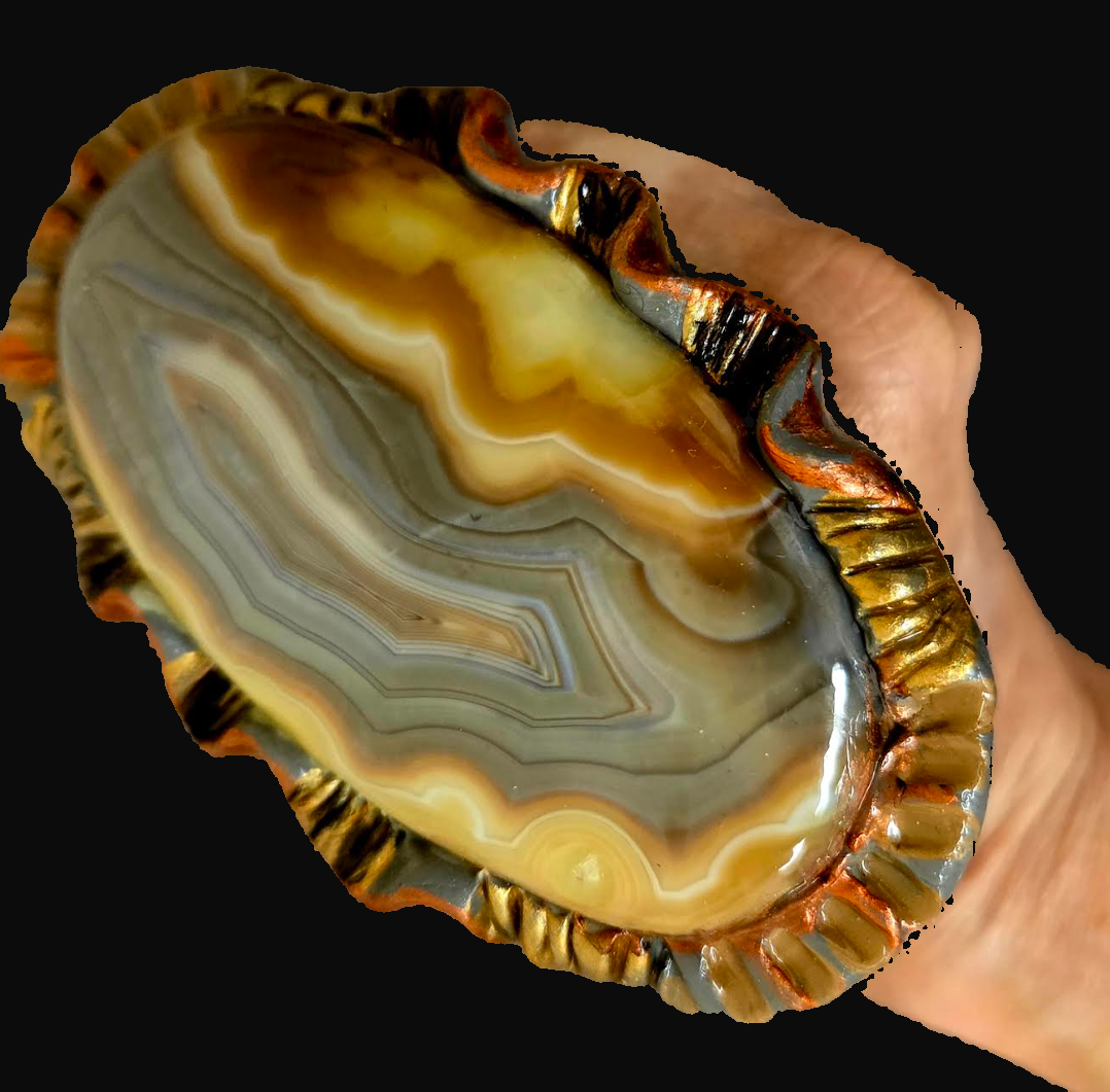 Oversized Earthy Agate Sculpted Two Finger Adjustable Hand Ring