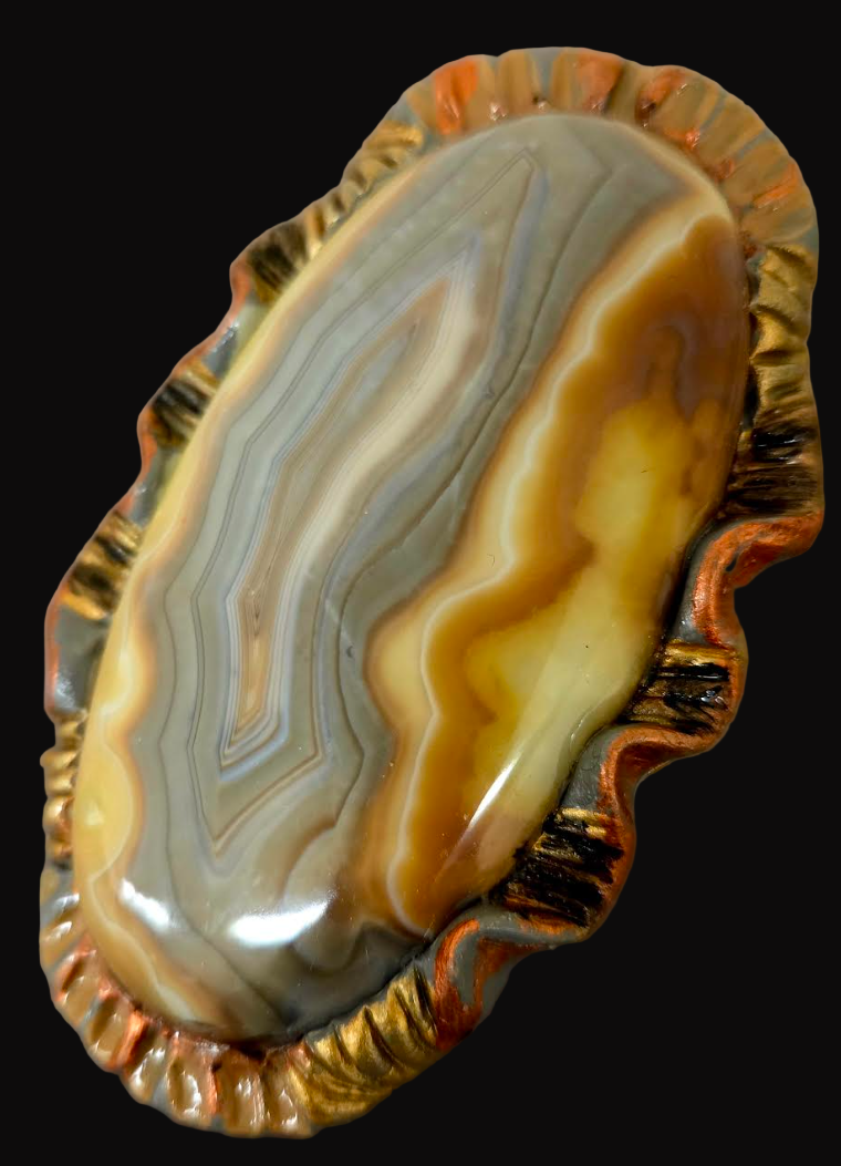 Oversized Earthy Agate Sculpted Two Finger Adjustable Hand Ring