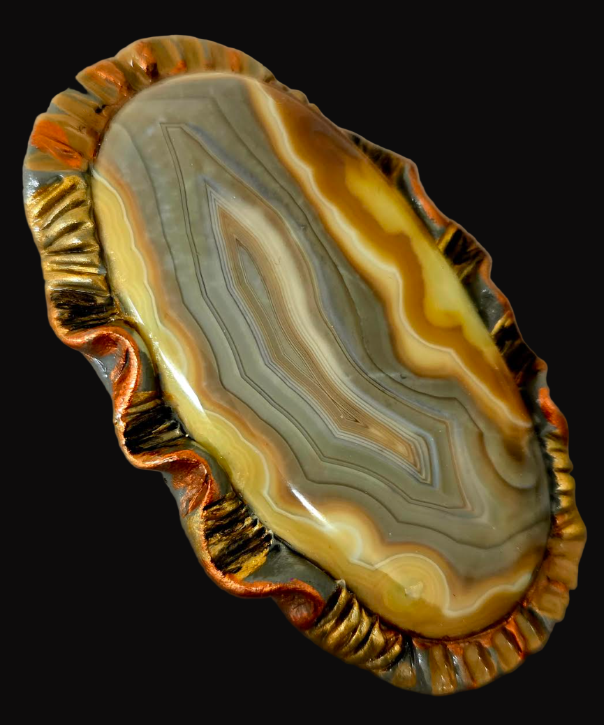 Oversized Earthy Agate Sculpted Two Finger Adjustable Hand Ring