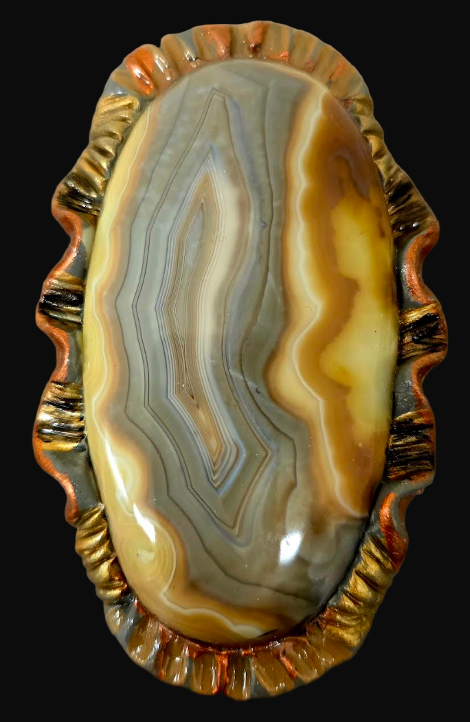 Oversized Earthy Agate Sculpted Two Finger Adjustable Hand Ring