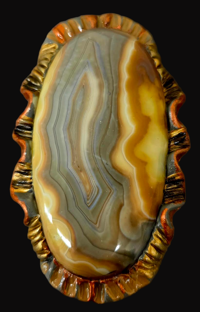 Oversized Earthy Agate Sculpted Two Finger Adjustable Hand Ring