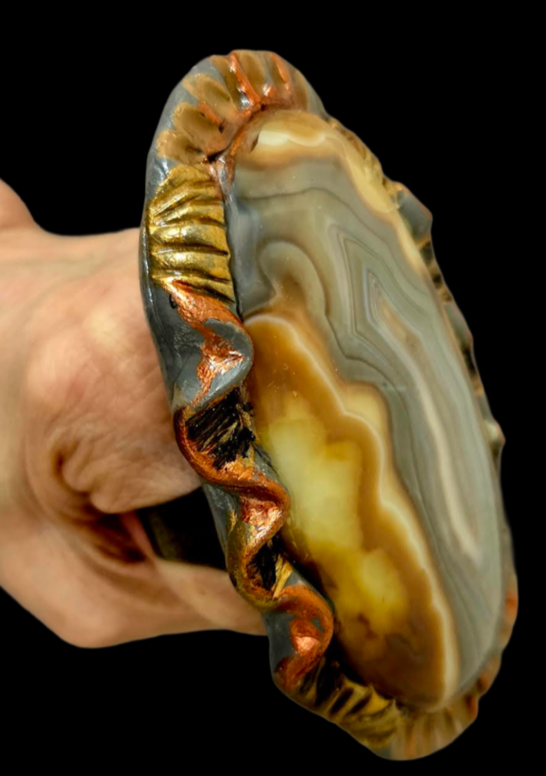 Oversized Earthy Agate Sculpted Two Finger Adjustable Hand Ring