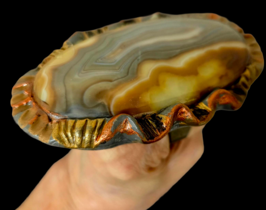 Oversized Earthy Agate Sculpted Two Finger Adjustable Hand Ring