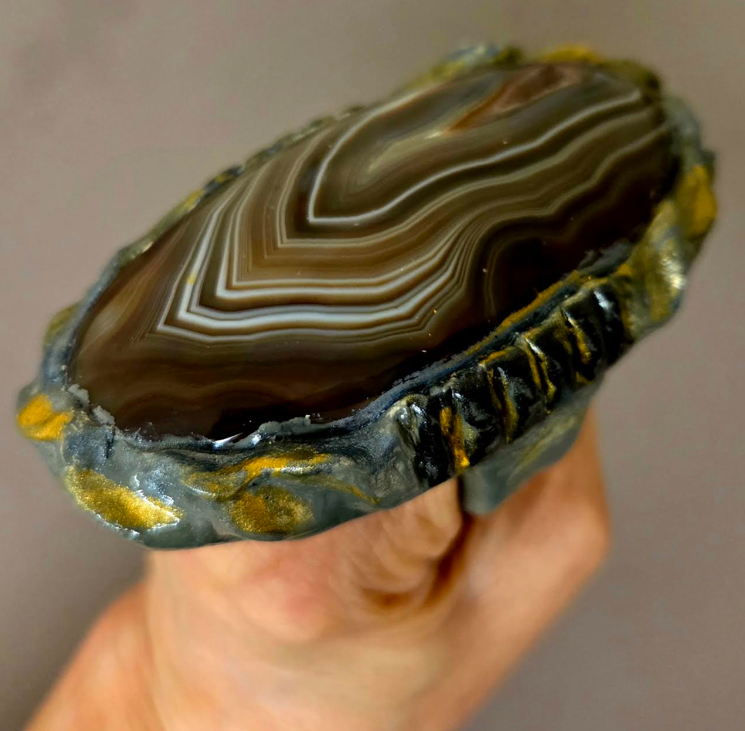 Brown & Gray Druzy Agate Sculpted Two Finger Statement Ring - Unisex