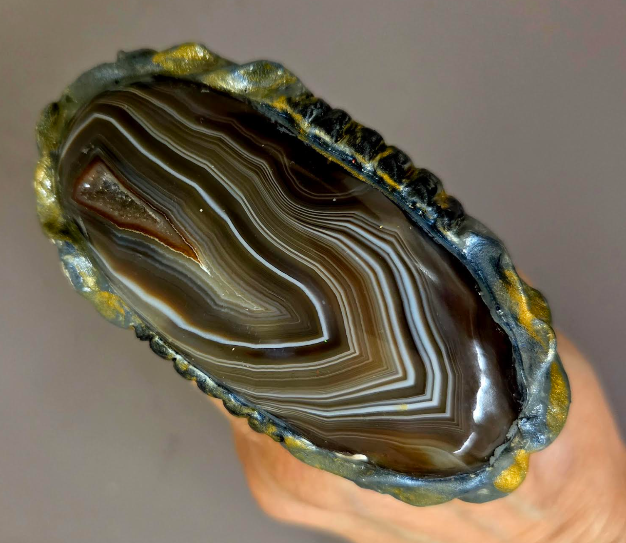 Brown & Gray Druzy Agate Sculpted Two Finger Statement Ring - Unisex