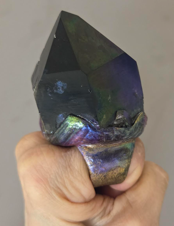 Rough Titanium Quartz Oversized Two Finger Sculpted Ring - Unisex