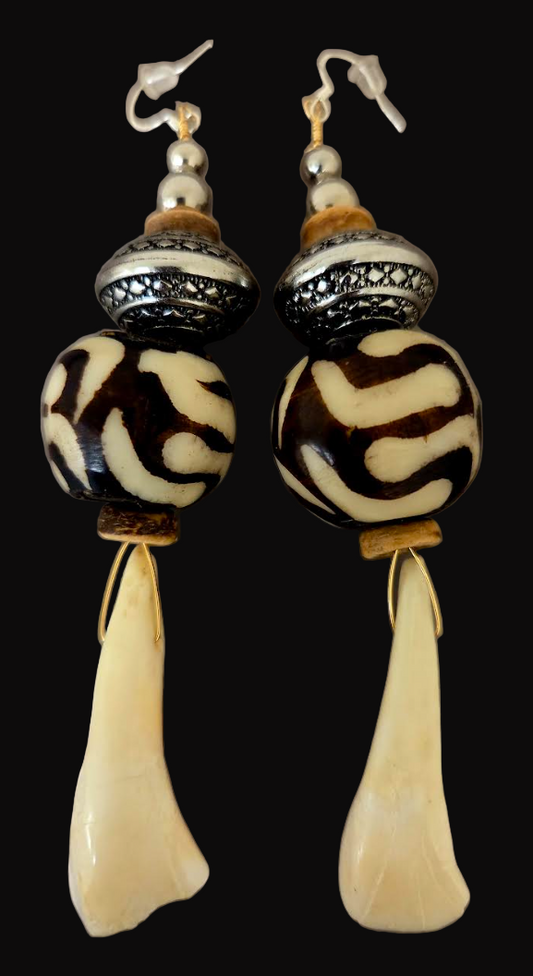 Wild Exotic Tribal Beaded Shoulder Dusters With Buffalo Incisor Teeth