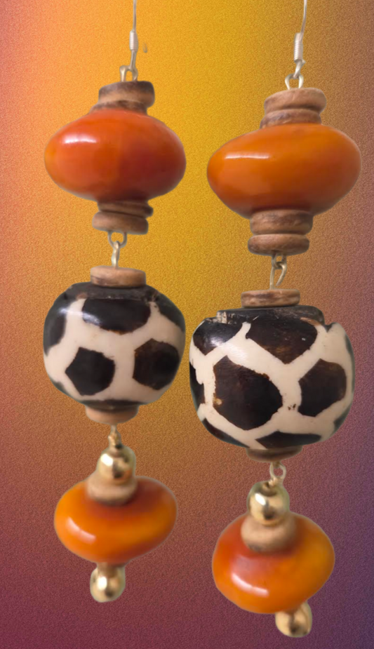 Tribal Inspired Moroccan Resin Wood & Batik Zebu Bone Shoulder Dusters