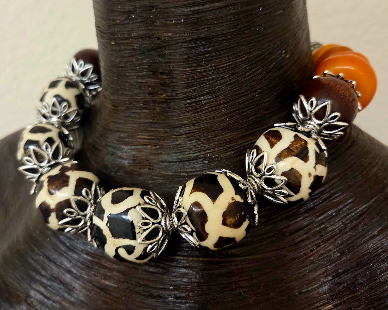 Giraffe Animal Print Tribal Bead Layering Choker - Bold Chunky Drama