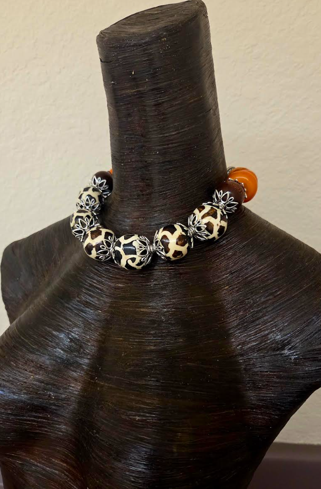 Giraffe Animal Print Tribal Bead Layering Choker - Bold Chunky Drama