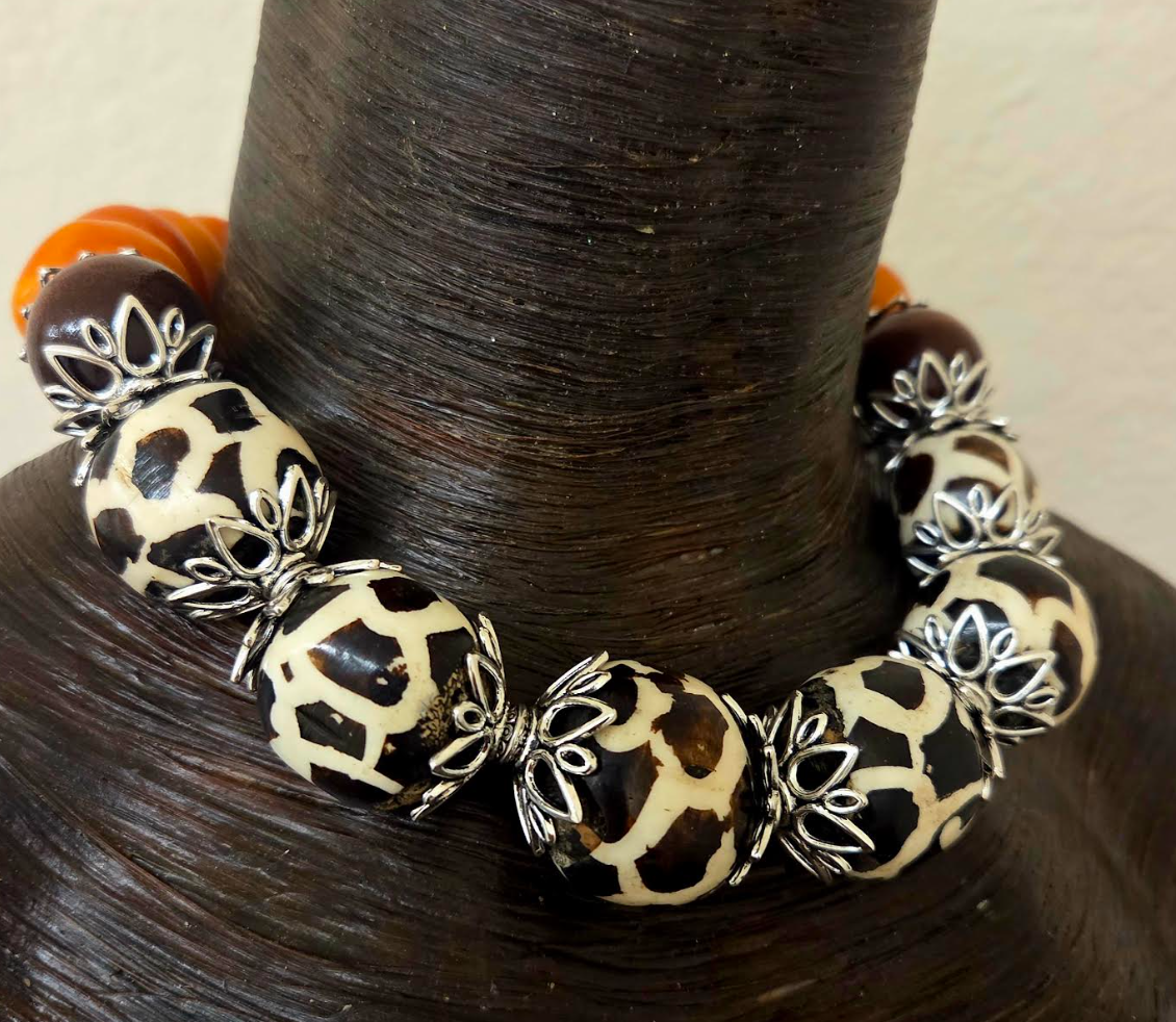 Giraffe Animal Print Tribal Bead Layering Choker - Bold Chunky Drama