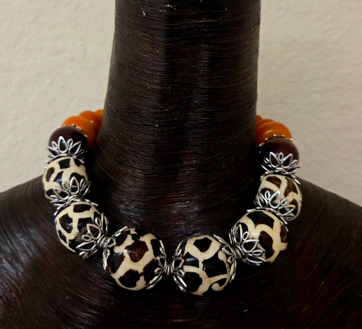 Giraffe Animal Print Tribal Bead Layering Choker - Bold Chunky Drama