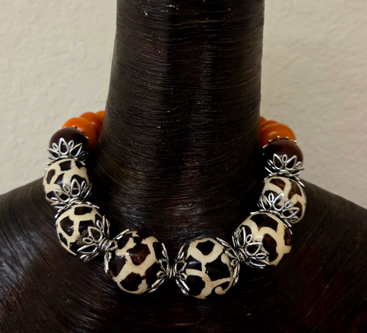 Giraffe Animal Print Tribal Bead Layering Choker - Bold Chunky Drama