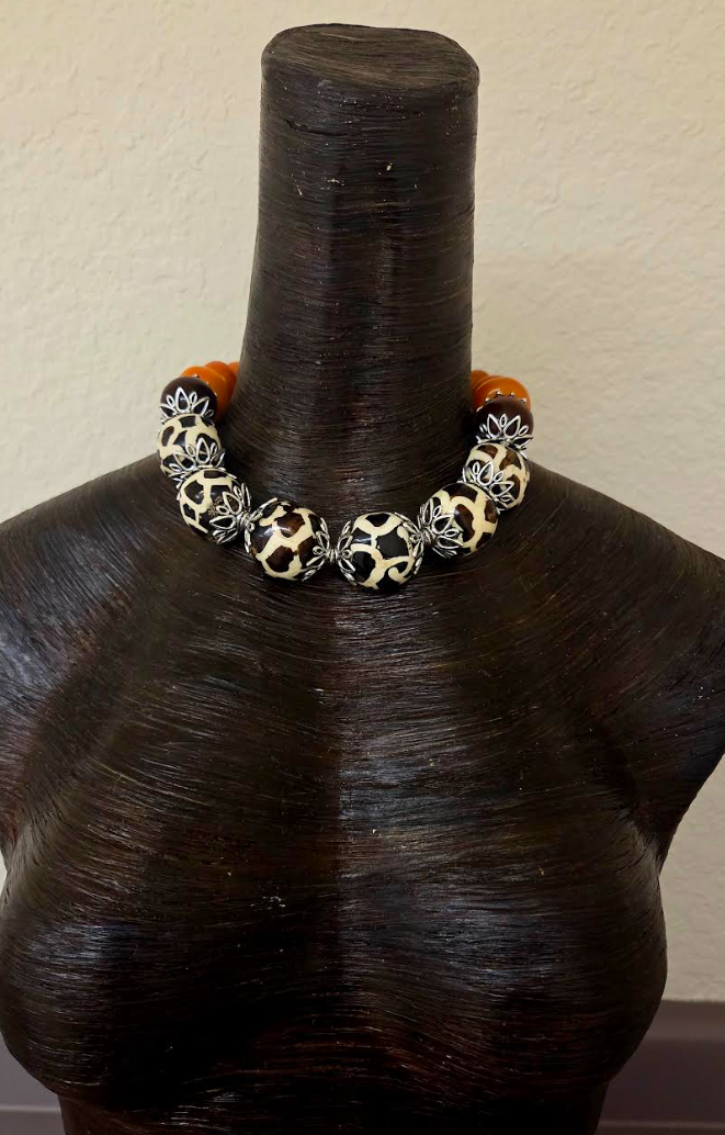 Giraffe Animal Print Tribal Bead Layering Choker - Bold Chunky Drama