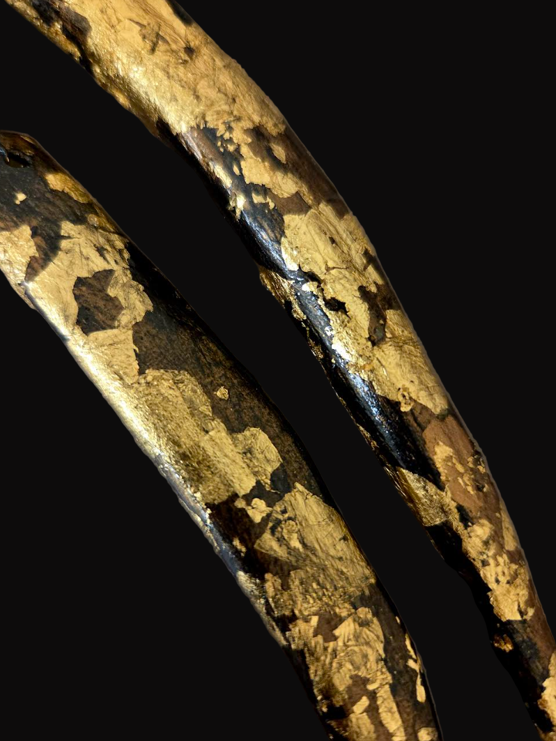 Animal Print Antler Shoulder Duster Pierced Earrings - Gold Leaf Foil