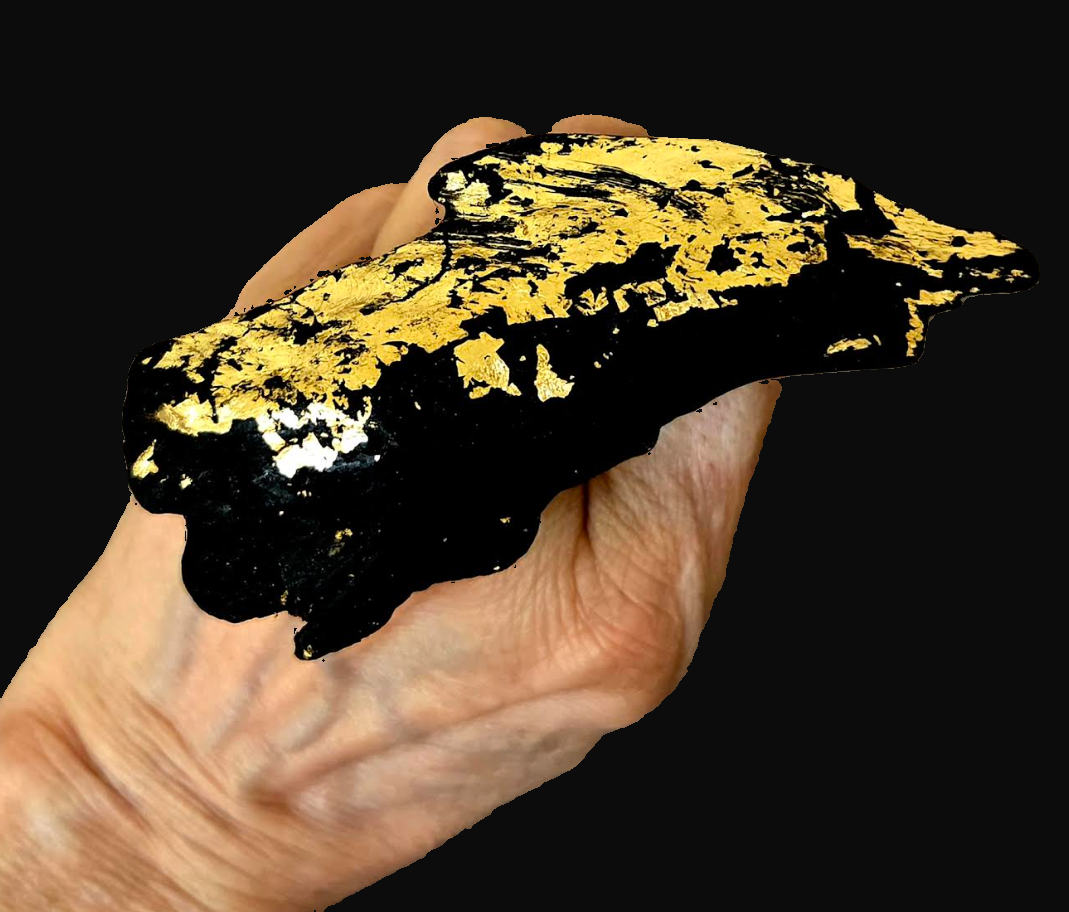 Black Driftwood & Gold Leaf High Art Concept Statement Ring - Unisex