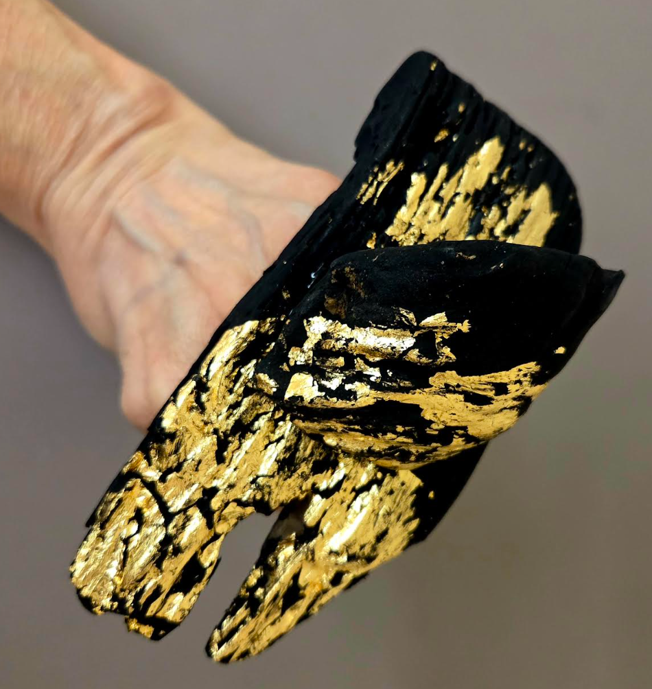 Black & Gold Driftwood Artisan Adjustable Statement Ring - Couture