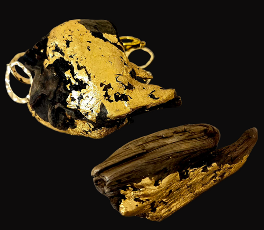 Driftwood & Gold Leaf Haute Couture Statement Cuff and Adjustable Ring Set