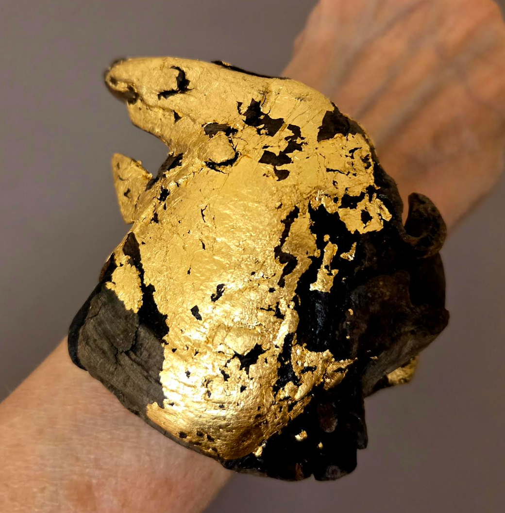 Driftwood & Gold Leaf Haute Couture Statement Cuff and Adjustable Ring Set