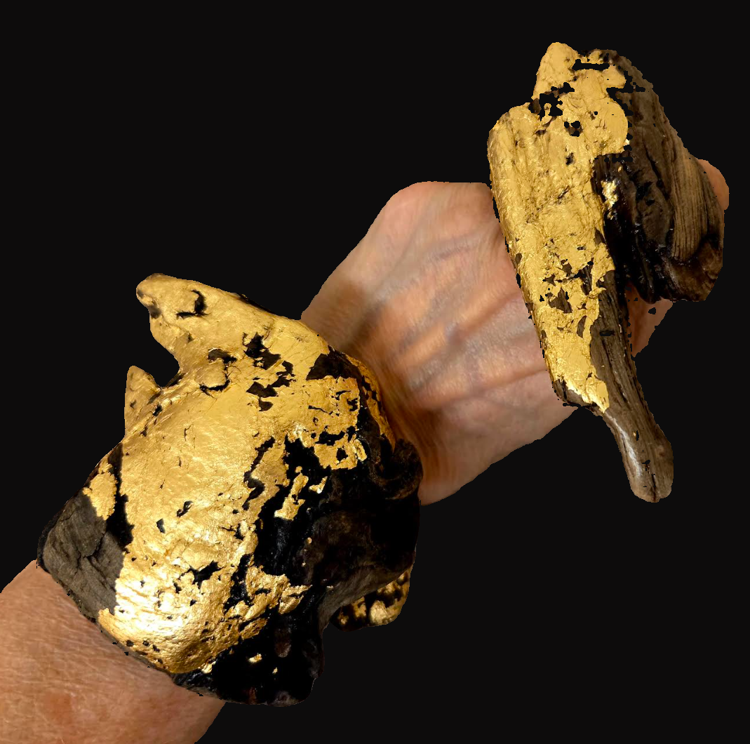 Driftwood & Gold Leaf Haute Couture Statement Cuff and Adjustable Ring Set